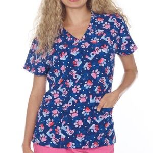 NWT Women’s XL Pawsome Dog Paw Print Scrubfinity PerformX Stretch Scrub Top